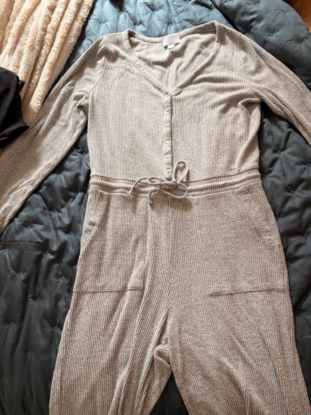 Gap Rib-Knit Long-Sleeve Pajama Jumpsuit